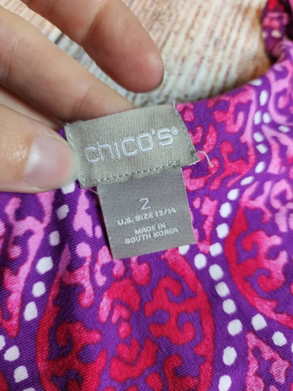 Chico's Vibrant Pink Purple Knot Front Paisley Maxi Dress Size 2 (12/14) Boho - Picture 4 of 12